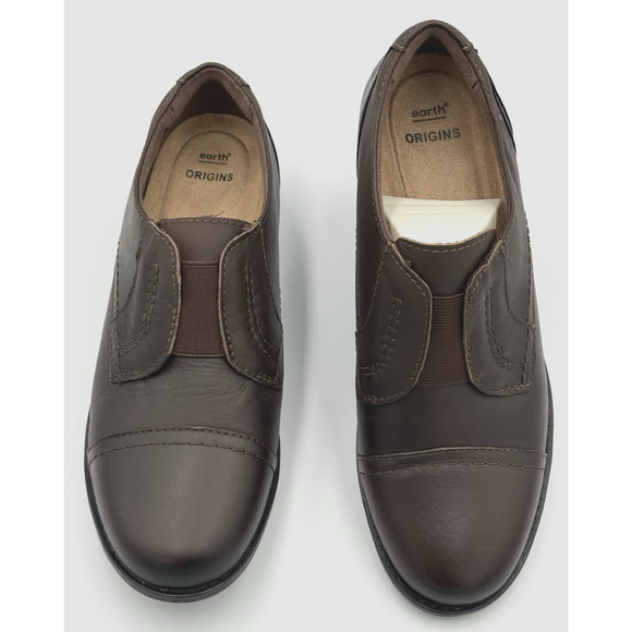 Earth Origins Navigate Nate Women's 9M Brown Leather Cap Toe Slip on New - Picture 3 of 9